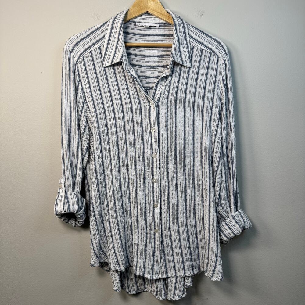 Jane & Delancey Women's Button Down Top Size Large Striped Office Gauzy